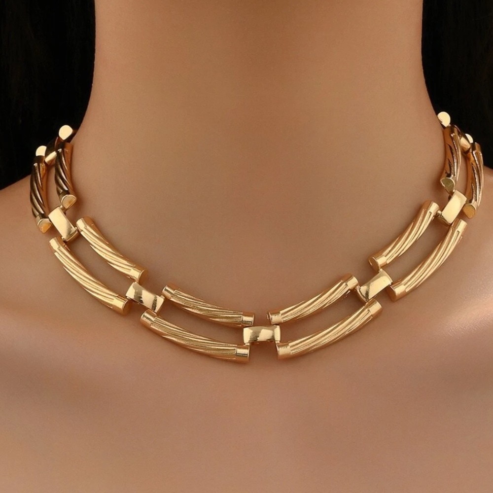 Luxe Gold Tone Minimalist Statement Necklace
